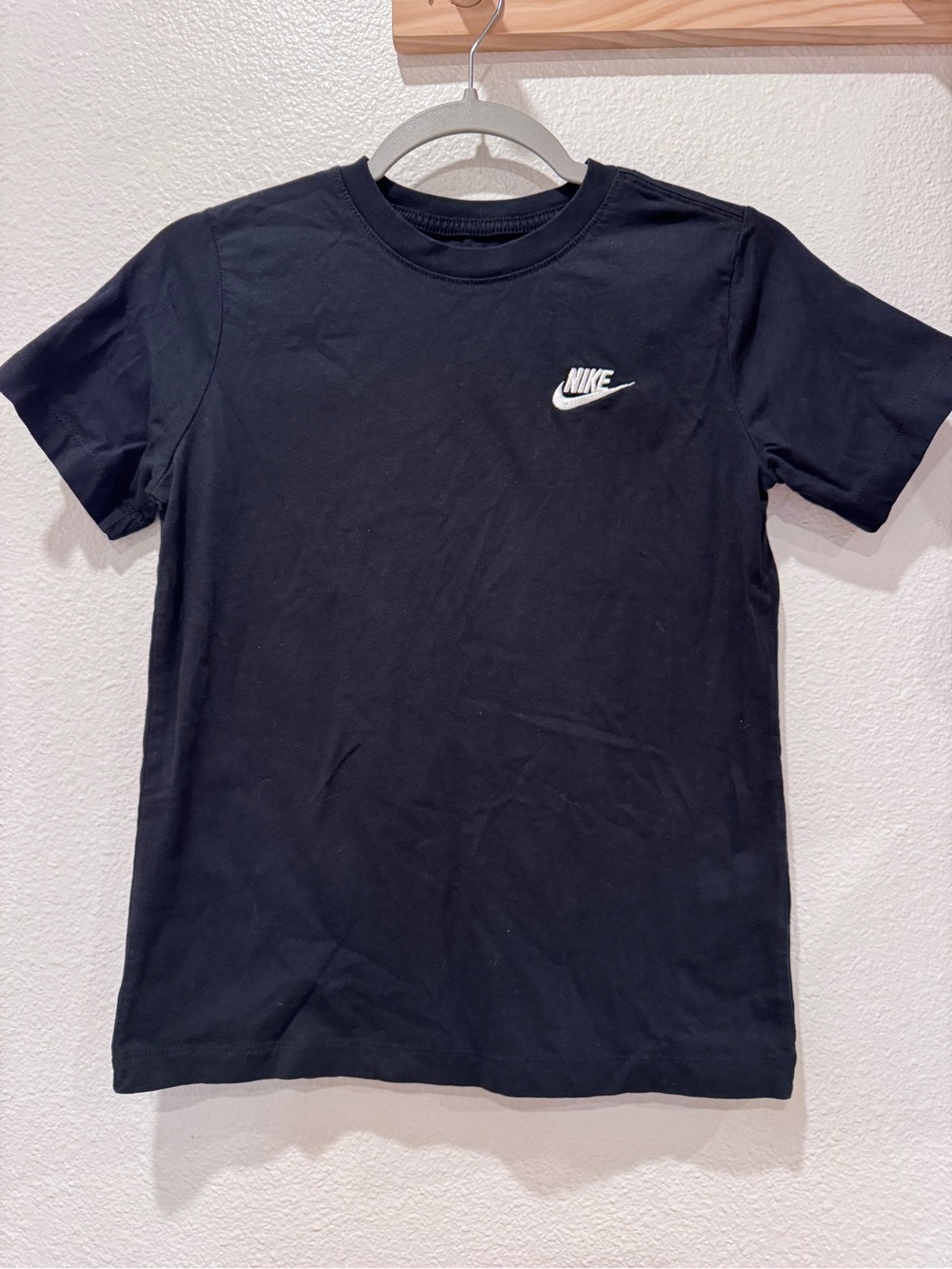 Boys Nike Black Short Sleeve Crewneck Shirt with White Swoosh